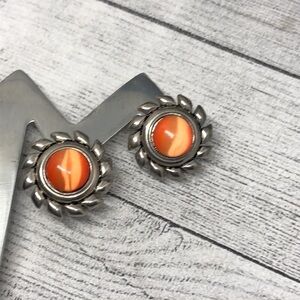 Vintage blazing sun cat's eye center statement earrings cabochon geometric.